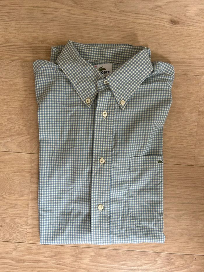 Chemise Lacoste homme à manches courtes – carreaux Vichy bleu/blanc – T.39