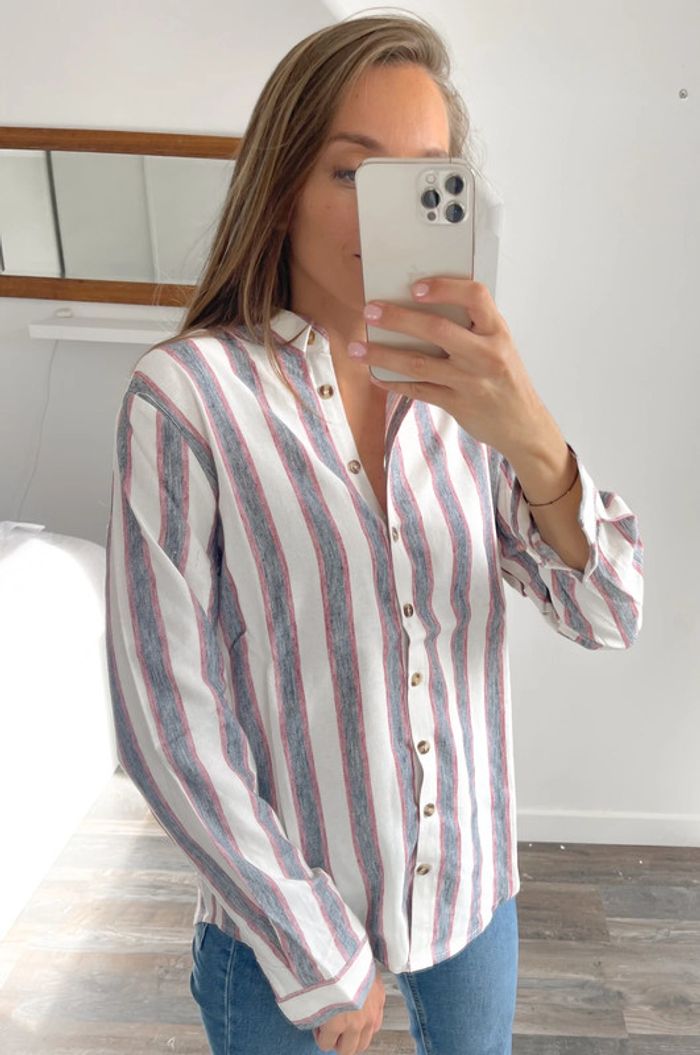 🌟 Chemise à rayures blanc gris et rouge - photo numéro 6