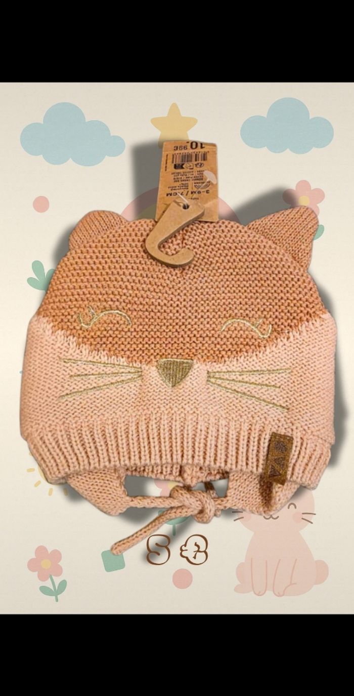 : 🐱 Bonnet bébé Tape à l’œil 3-9 mois – tout doux & chaud, motif chat 😻