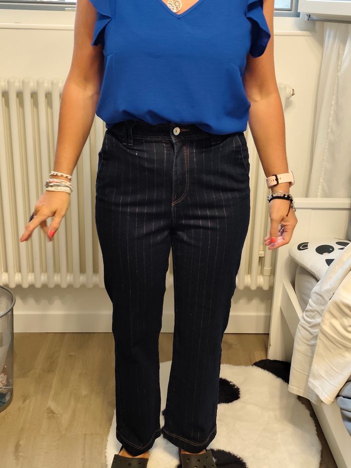 Jean droit camaïeu 36 bleu foncé fil doré - photo numéro 8