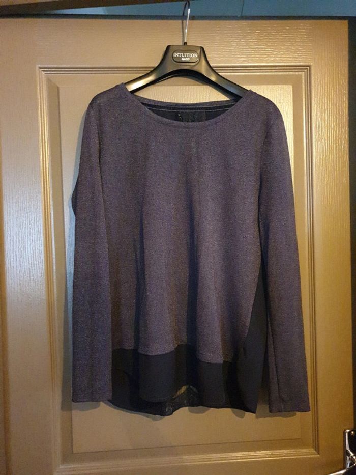 Blouse fluide bi matière bleu marine