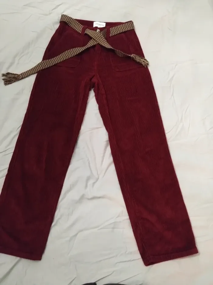 Pantalon La Petite Étoile T36 – velours côtelé bordeaux coton - photo numéro 6