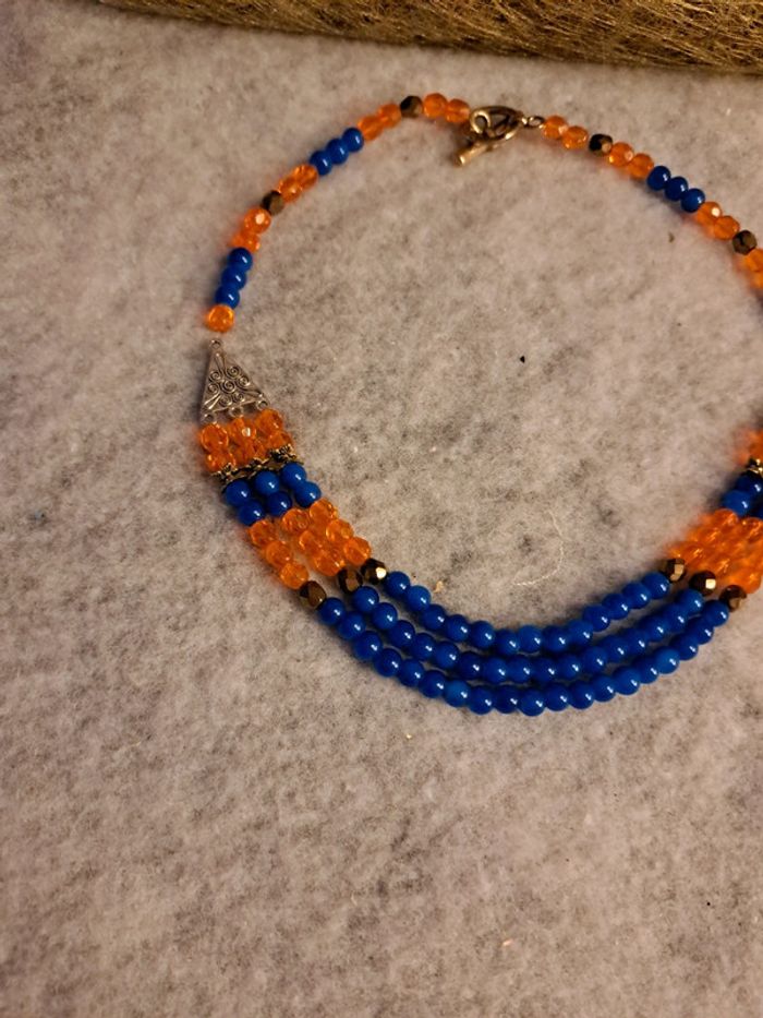 Collier chic multi rang orange et bleu - photo numéro 3