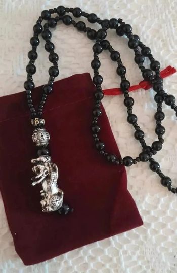 Collier pendentif Pixiu chinois en pierre d'obsidienne Feng Shui
