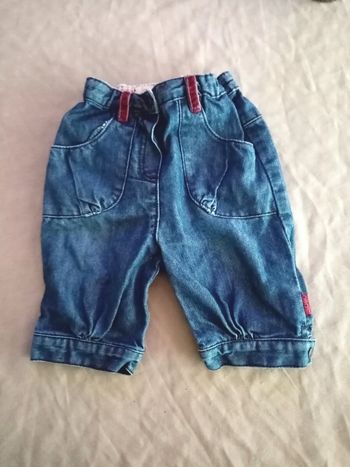 Jean bleu et rouge, fille, 12 mois, obaibi