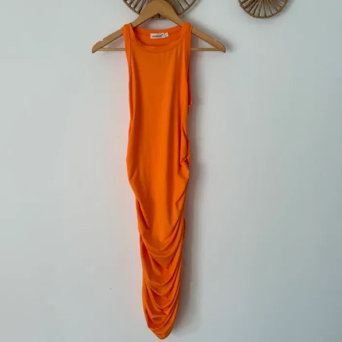Robe Moulante Froncée Orange Taille L tbe - photo numéro 3