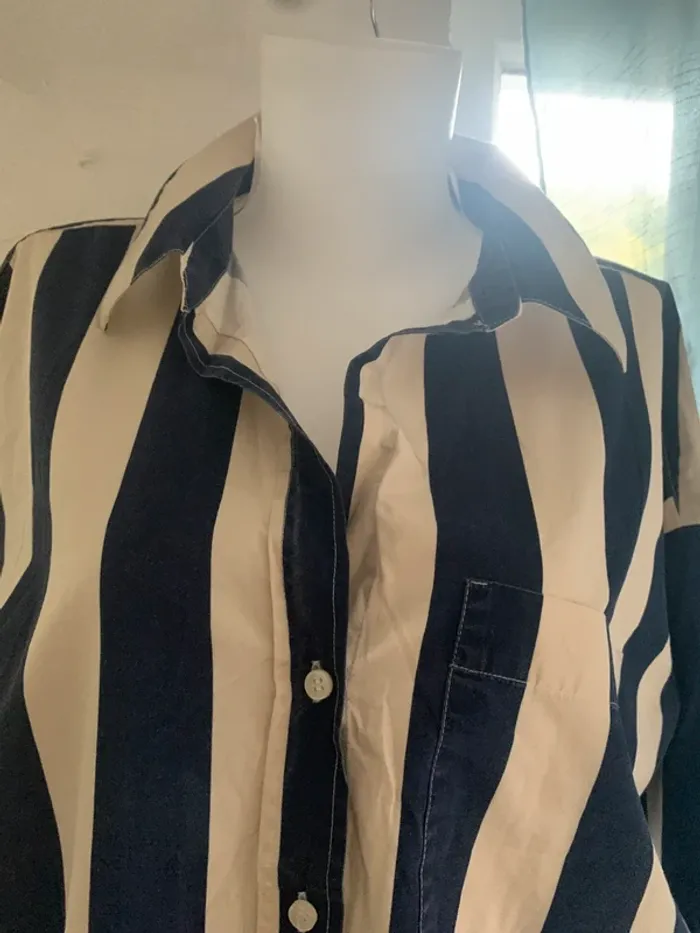 Chemise Zara oversize bleu et crème taille XL - photo numéro 3