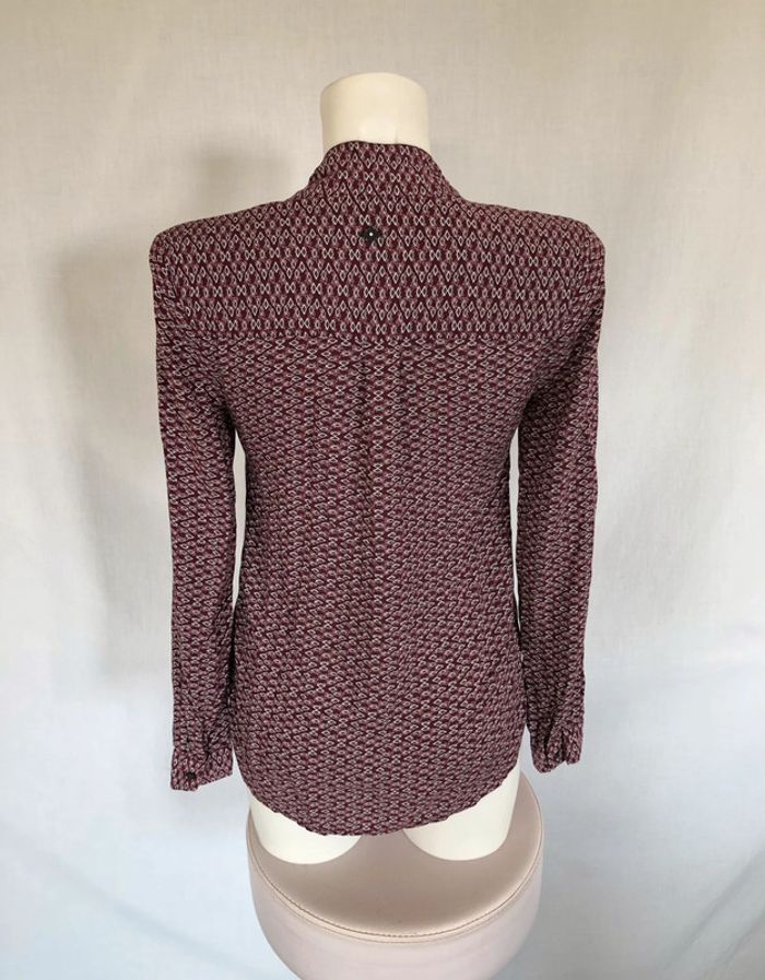 Blouse graphique violine à lavallière Bonobo XS / 34 36 comme neuve - photo numéro 7