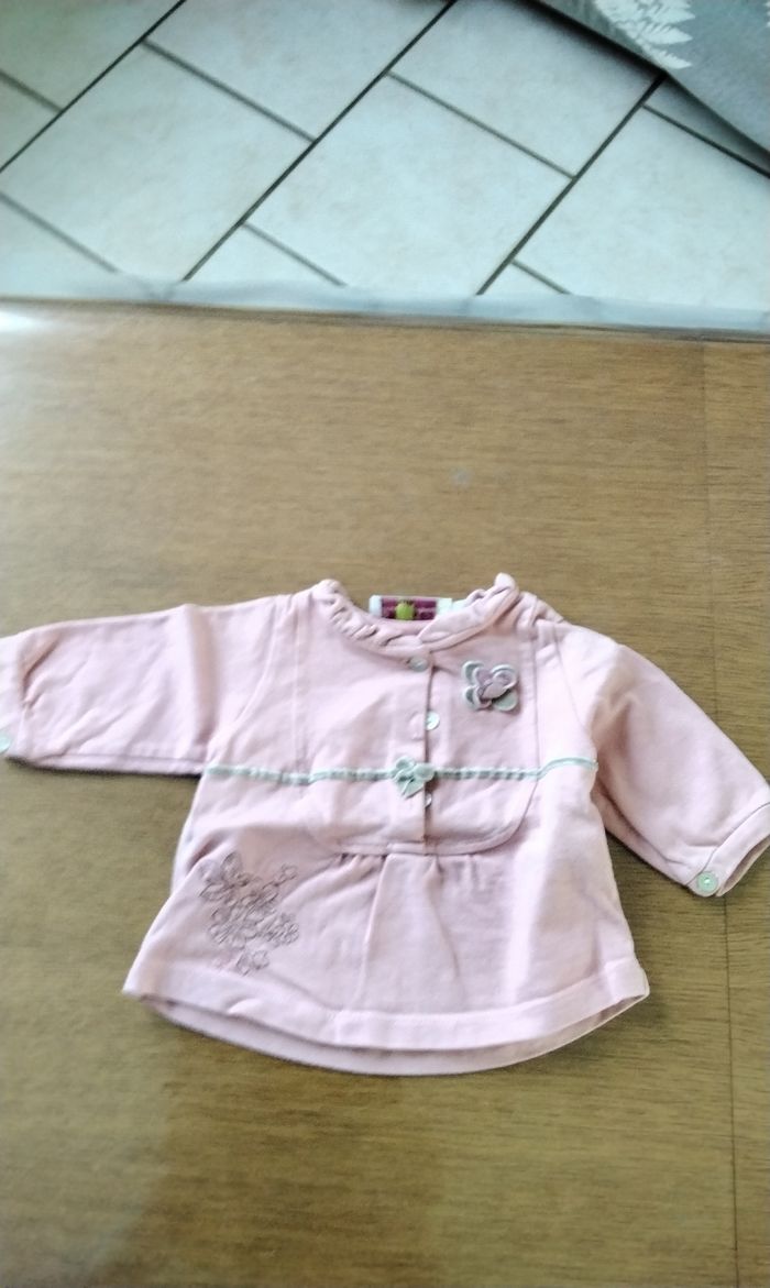 Polo manches longues , rose motif de fleurs , Pommes Framboise , 3M , 62cm