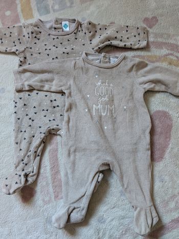 Lot 2 Pyjamas Velours Hiver Mixte - TEX Baby - 1 Mois (54 cm)