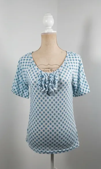 top caroll vichy bleu et blanc à volants - taille 40 - très bon état