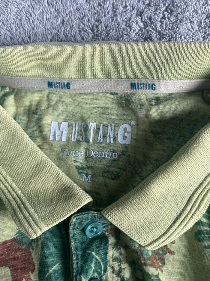 🌿 Polo manches courtes Mustang vert à imprimé feuilles & fleurs – Taille M, 100 % coton - photo numéro 4