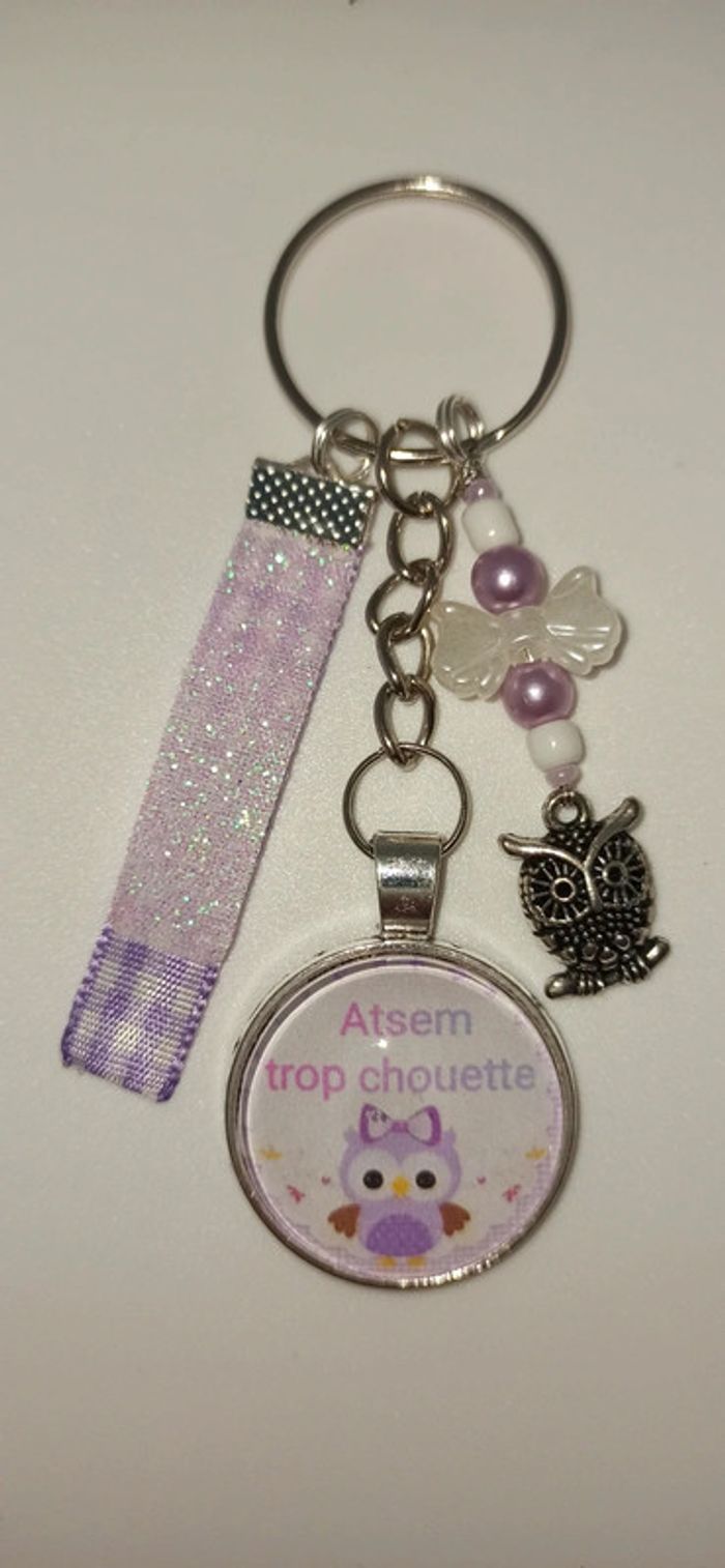 Cadeau atsem, porte clé message bijoux de sac " atsem trop chouette "