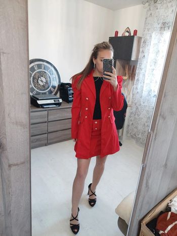 Ensemble rouge jupe + blazer femme taille S
