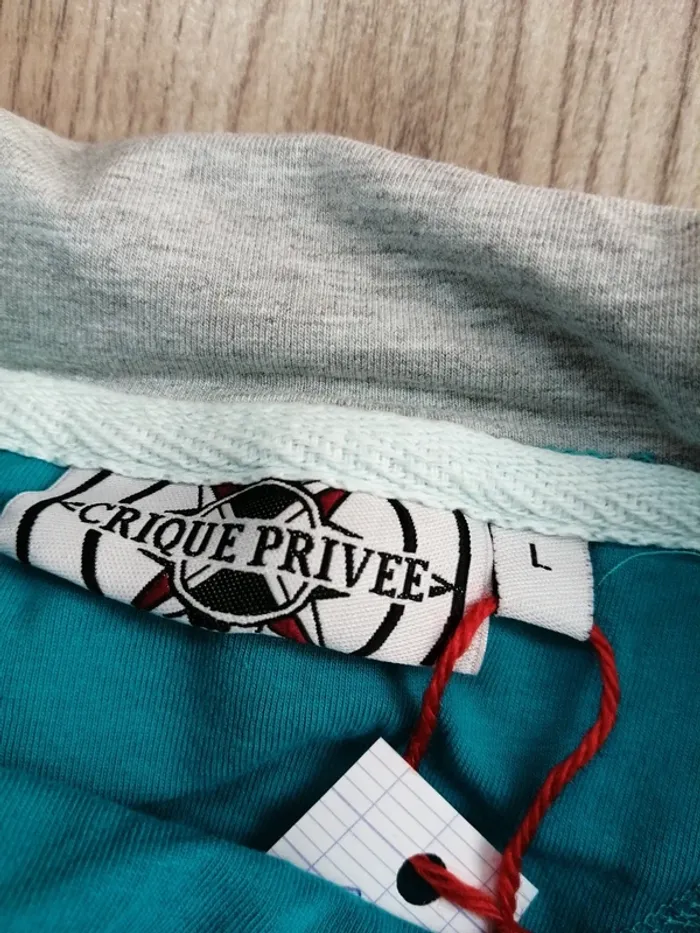 Sweat à capuche fin bleu turquoise avec lien et broderie / crique privee / (L) - photo numéro 8