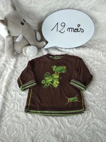 Tee shirt chemise manches longues doublée Garçon 12 mois Orchestra 100% coton