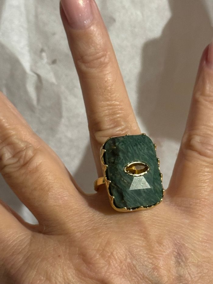 Grosse bague habaha Paris malachite œil de tigre réglable - photo numéro 6