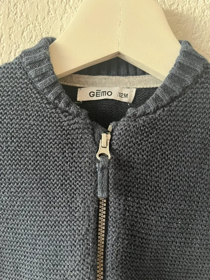 Gilet zippé en maille bleu marine - bébé garçon 12 mois - photo numéro 2
