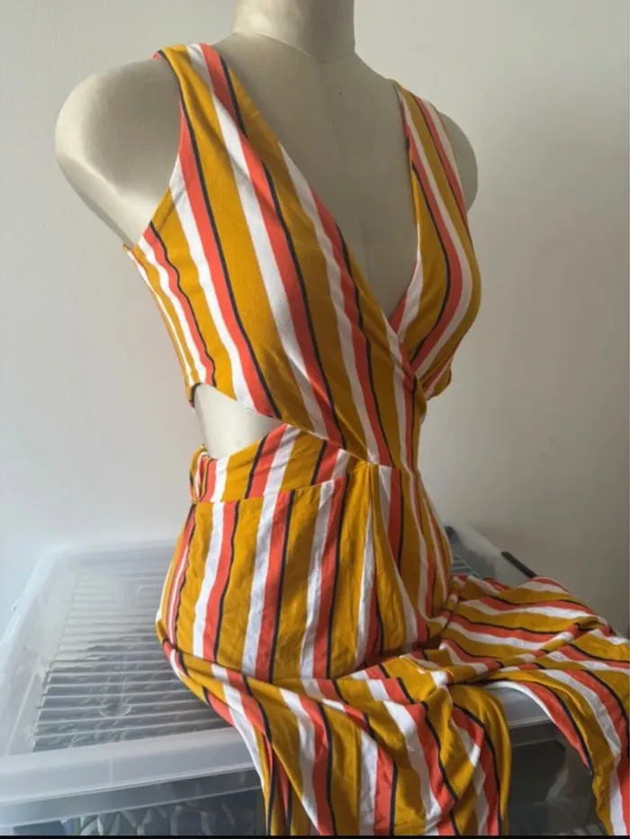 Combinaison Rayée Jaune Moutarde, Orange & Blanche, Découpes Taille - Undiz - Taille S - photo numéro 3