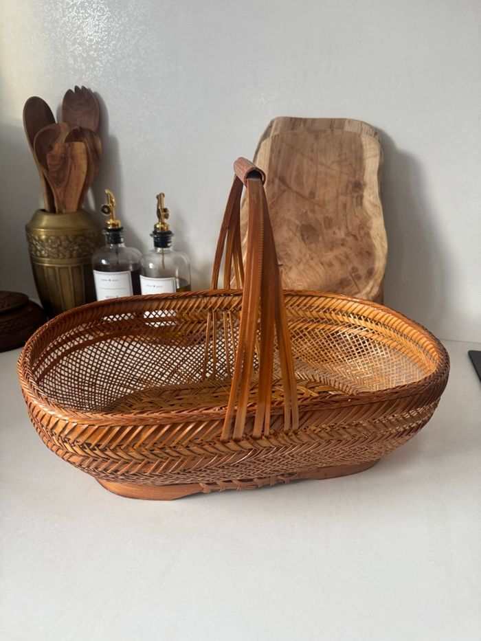 Panier ancien en osier / bambou tressé – vintage - photo numéro 6