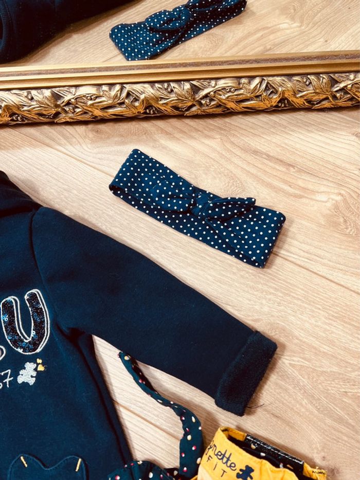 Taille 12 mois tenue 3p fille lulu castagnette bleu marine et jaune 🎀 - photo numéro 4