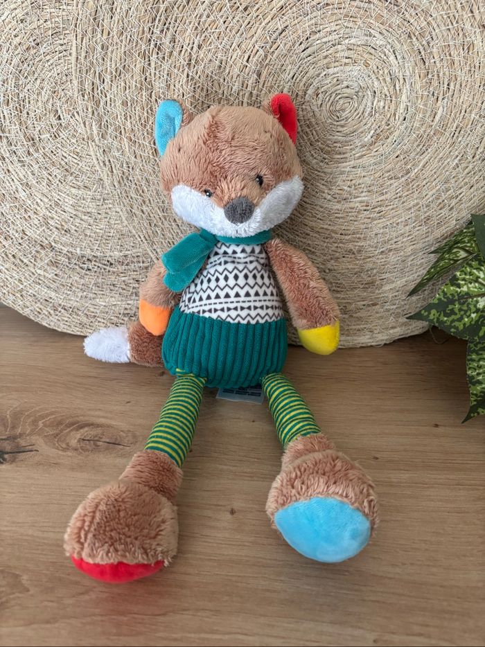 Doudou renard marron vert longues jambes mots d enfants - photo numéro 2