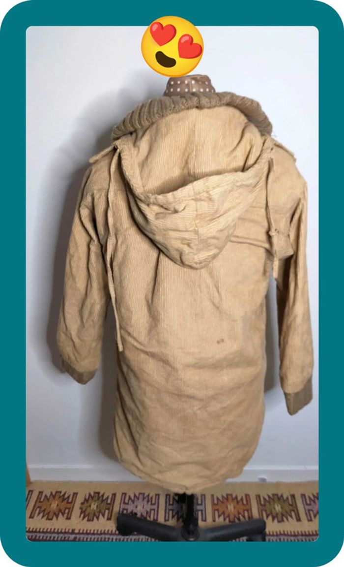 Manteau à capuche détachable beige coton, aspect velours, femme, taille 38 - photo numéro 3