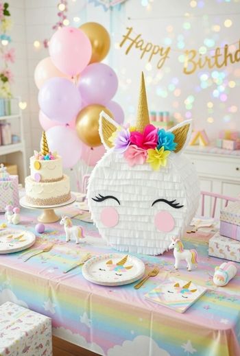 Pinata licorne anniversaire fille - Décoration fête anniversaire licorne - Jeu fête fille 