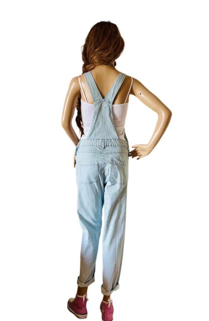 🩵Salopette longue rayée vintage 2000 Y2K white blue striped overalls🩵 - photo numéro 14