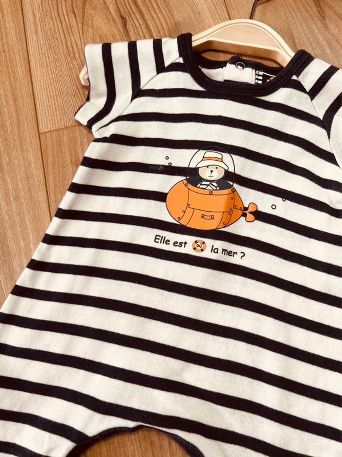 Taille 1 mois salopette d’été barboteuse garçon bleu marine et blanc * la mer * 💙 - photo numéro 2