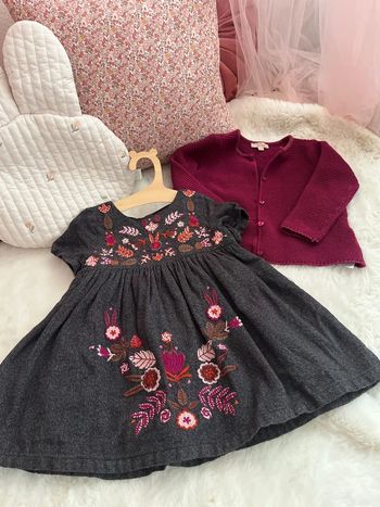 Gilet aubergine + robe épaisse mc