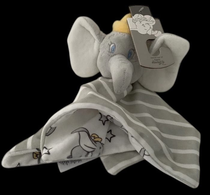 ❤️ B4463 Doudou Peluche Plat Mouchoir Dumbo Disney Baby Primark Gris Rayé - photo numéro 2