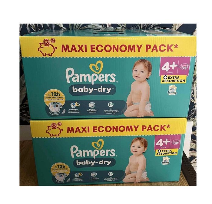 Lot de 2 maxi packs Pampers Baby-Dry taille 4+, soit 196 couches
