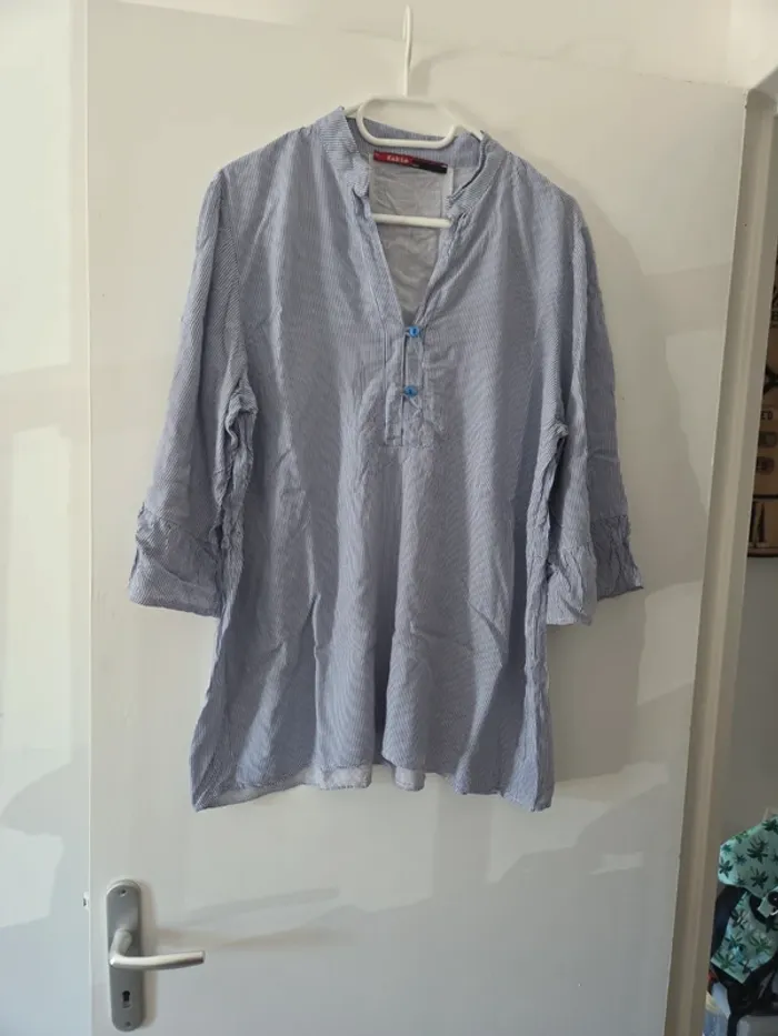 Blouse manche 3/4 femme rayé bleu blanc TBE taille 4 kakie