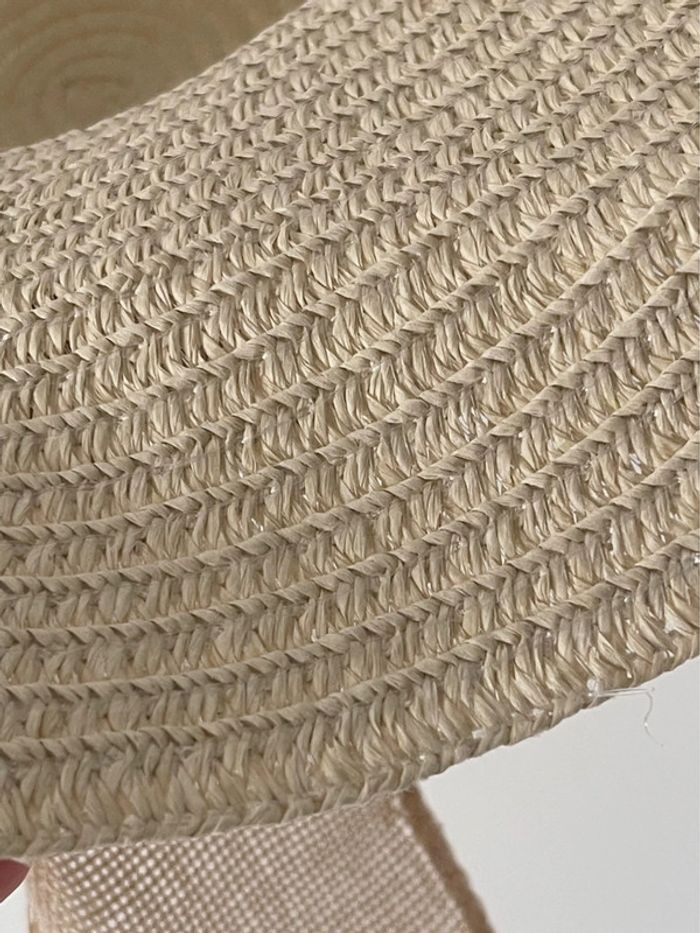 Chapeau en « fausse » paille beige synthétique (imperméable) avec ruban style Lolita - photo numéro 5