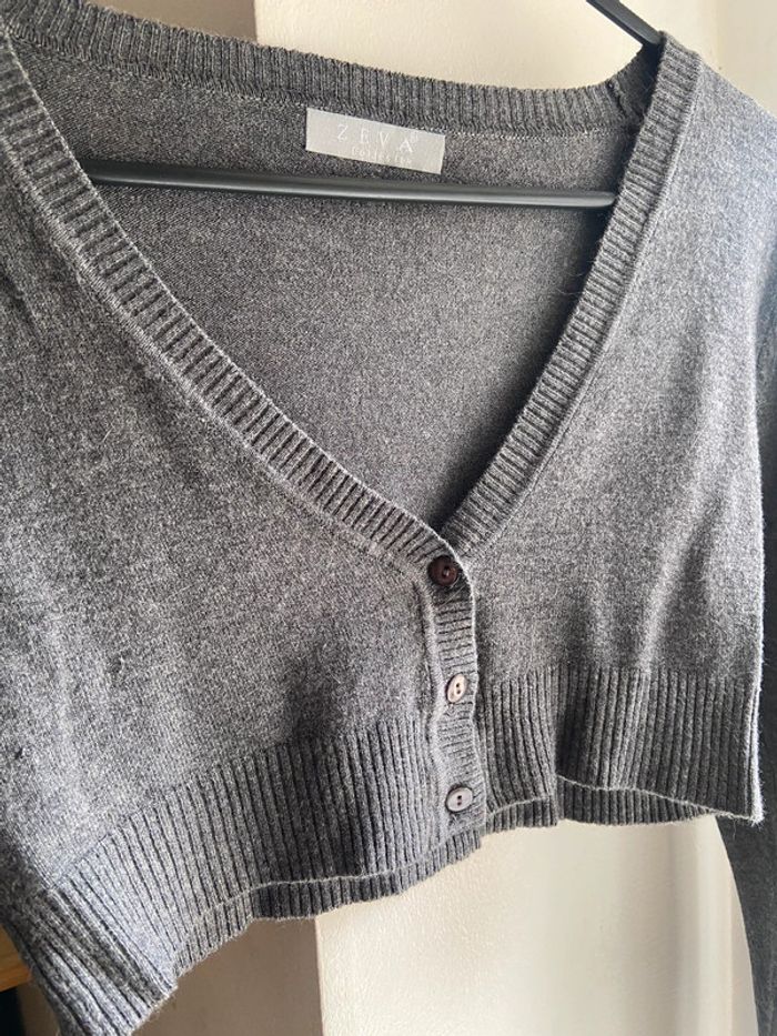 Pull manches longues crop top gris - photo numéro 3