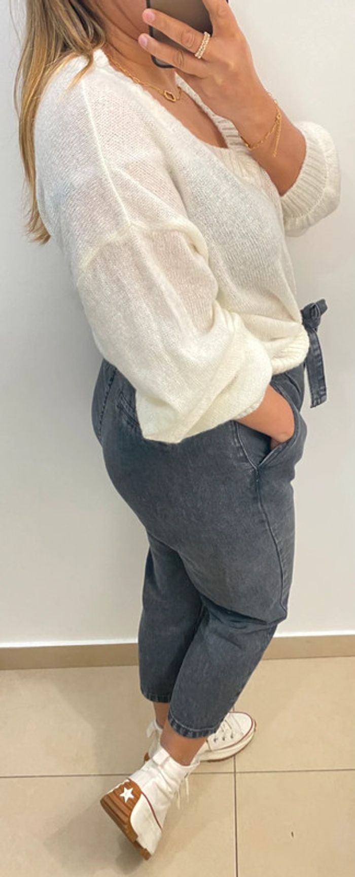 Superbe Pull Crème Maille Fine Col V Taille Unique - photo numéro 7