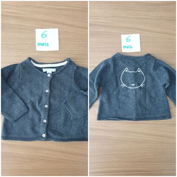 Gilet chat gris foncé et rose pâle