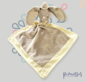 Doudou dumbo carré plat velours gris écru éléphant Disney Nicotoy 46 cm