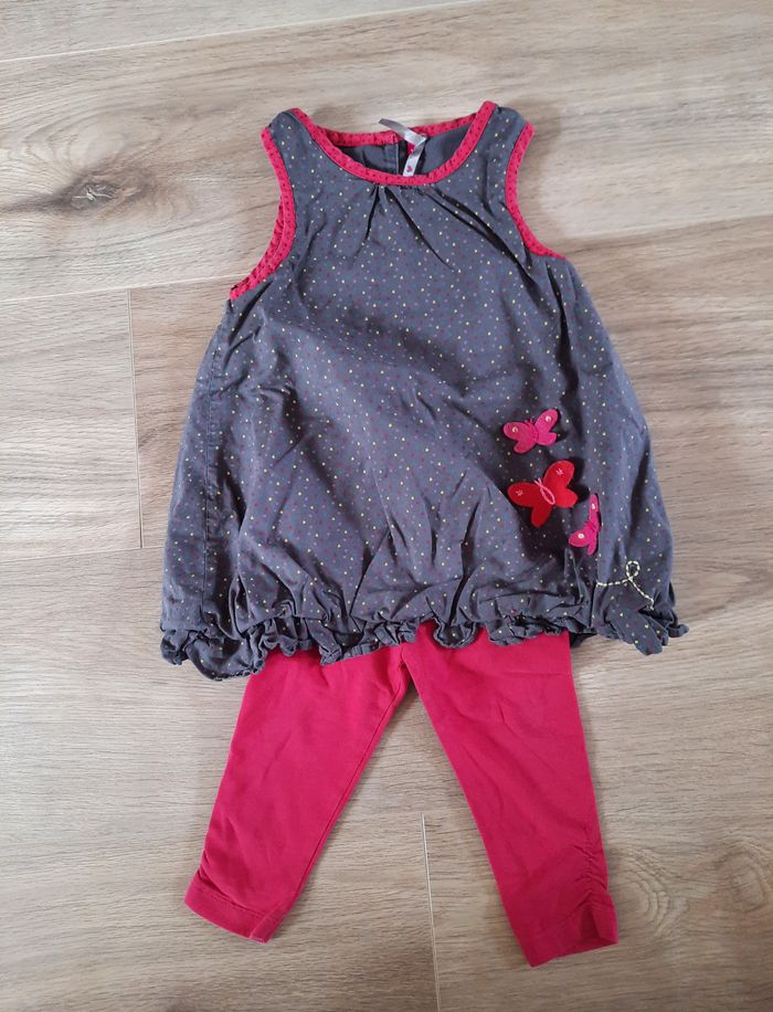 Ensemble robe grise Orchestra et legging rouge TAO 12 mois - photo numéro 2