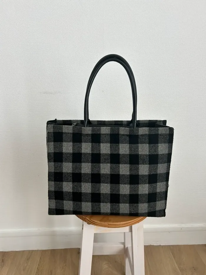 Sac cabas noir et gris style vintage