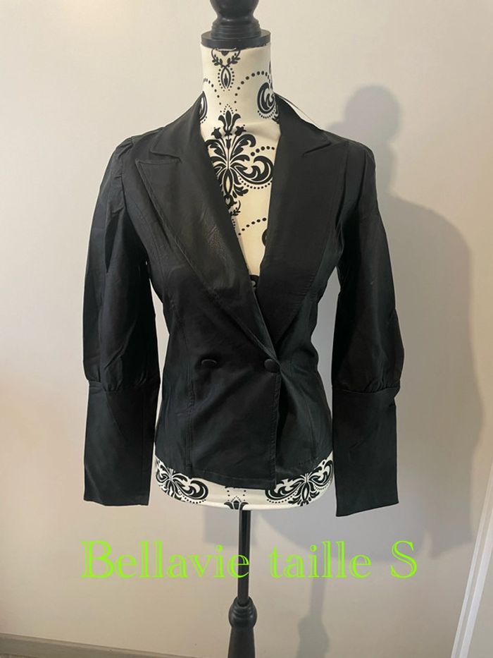 Veste blazer à manches longues noir en similicuir neuf Bellavie taille S