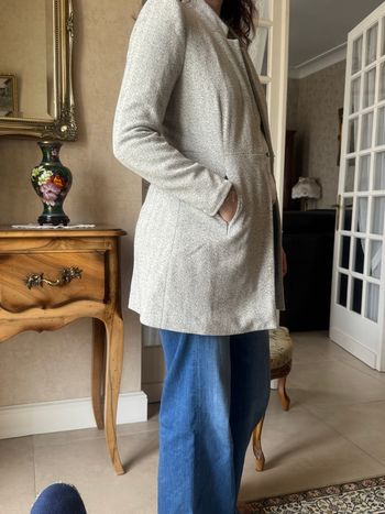 Veste manteau tissu grise blanche poudrée Zara Basic taille M
