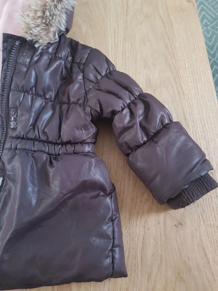 Doudoune chaude marron et rose bébé fille 12 mois Tissaia très bon état - photo numéro 6