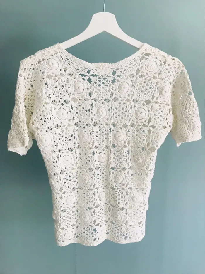 Top Blanc Crochet S - photo numéro 4