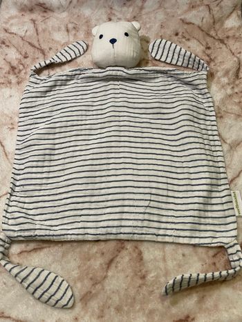 Doudou plat ours lange rayé bleu marine et blanc Vertbaudet