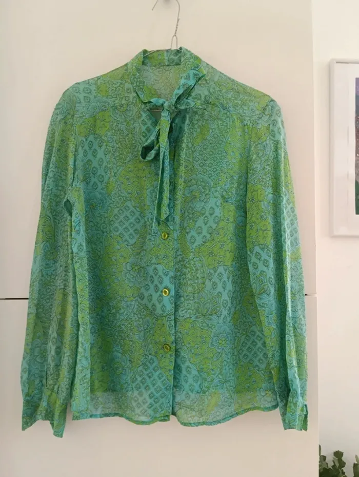 Chemise verte voile vintage handmade - photo numéro 8