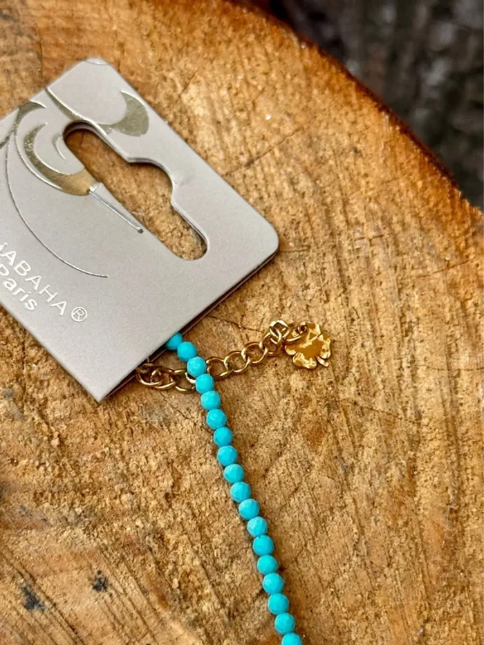 Collier chaîne réglable perles boules turquoises ainés cristaux mâts turquoises habaha Paris - photo numéro 3