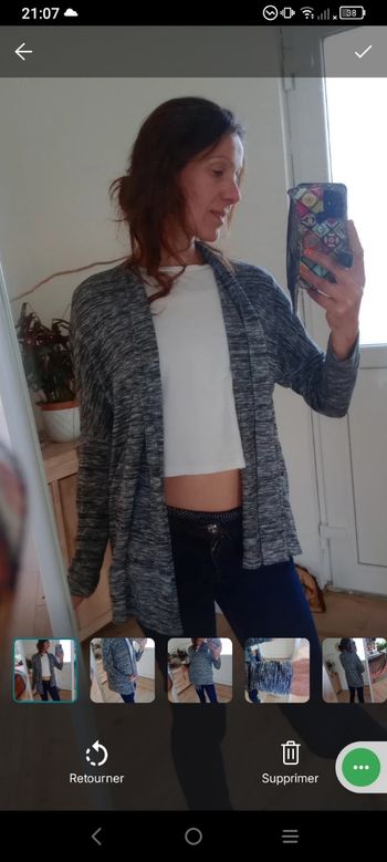 Gilet long 38 ouvert en maille chinée Gris/Anthracite c69