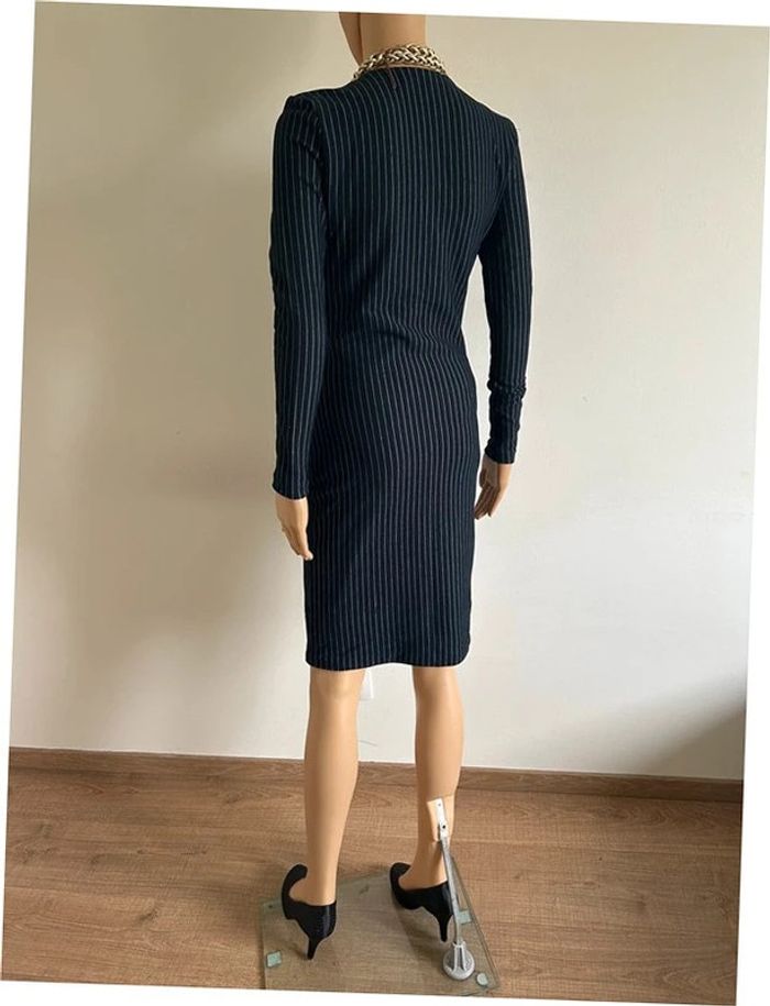 Robe bleue marine à manches longues avec rayures blanches Mango taille S TBE - photo numéro 10